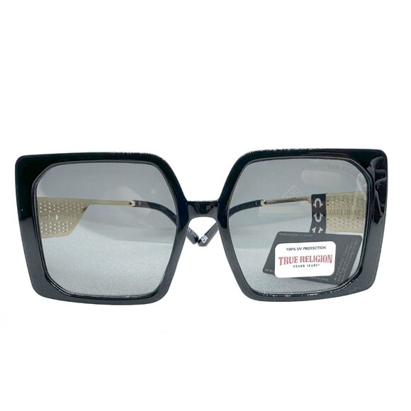 True Religion TR93244 Rockabilly Black Oversized Square Sunglasses Gold Temples main image 6